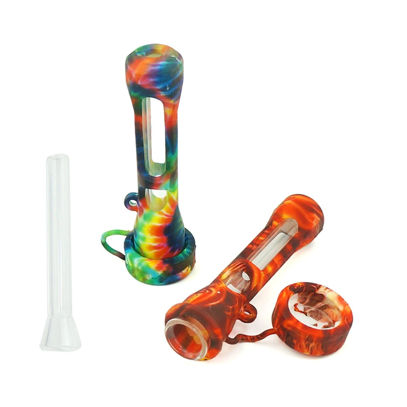 Multifunctional Water Sticker Pattern Horn Glass Silicone Smoking Hand Pipe Tobacco Pipe Can Be Used for Smoking Accessories