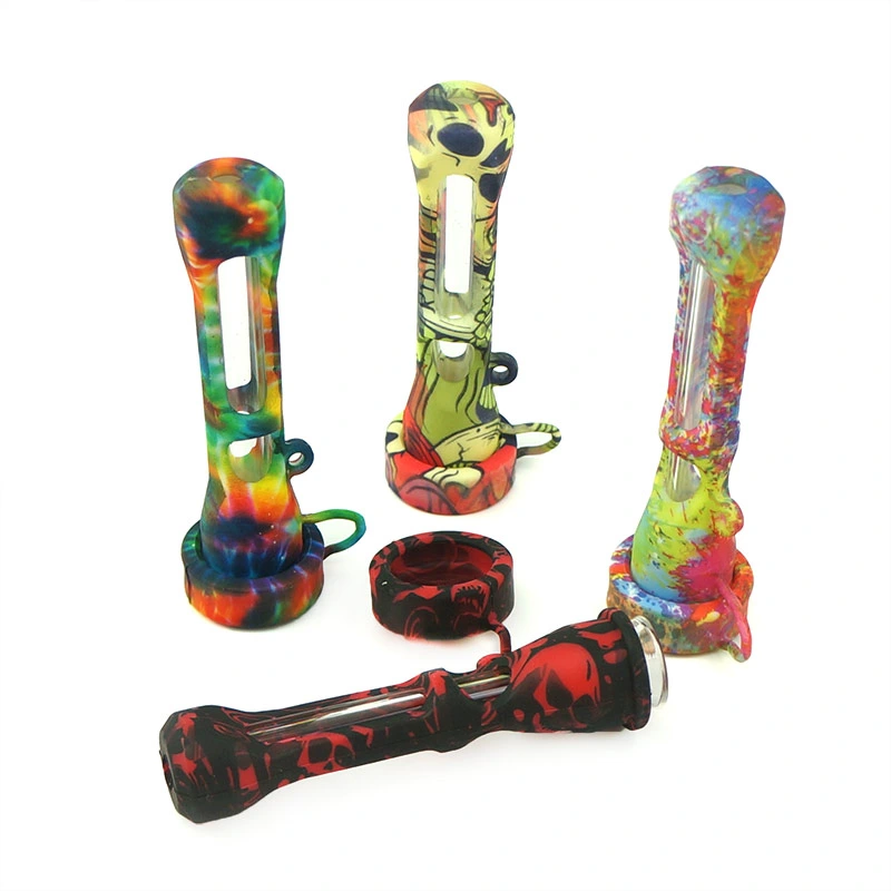 Multifunctional Water Sticker Pattern Horn Glass Silicone Smoking Hand Pipe Tobacco Pipe Can Be Used for Smoking Accessories