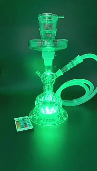 공장 도매 투명 투명 유리 물 담뱃대 LED 라이트 흡연 세트 물 파이프 Shisha Narguile 전체 대형 Chicha 종합